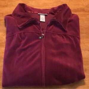 Womans Plus Size 4X velour zip up jacket, casual, maroon, long sleeve